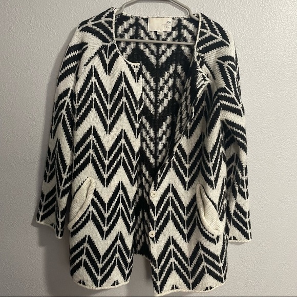 JOA Black White Zig Zag Knit Cardigan​​ Mohair Blend - Picture 1 of 7